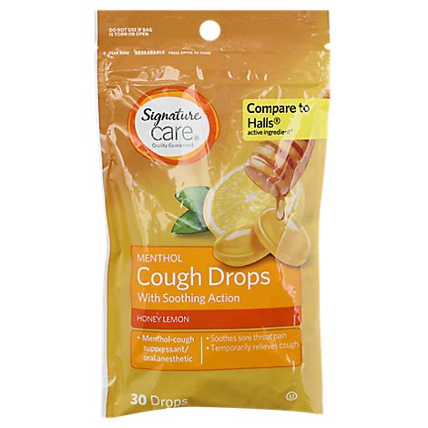 Signature Care Cough Drops Menthol With Soothing Action Honey Lemon - 30 Count