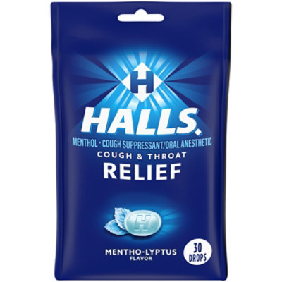 HALLS Cough Suppressant Drops Triple Soothing Action Menthol-Lyptus - 30 Count - Image 1