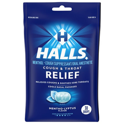 HALLS Cough Suppressant Drops Triple Soothing Action Menthol-Lyptus - 30 Count