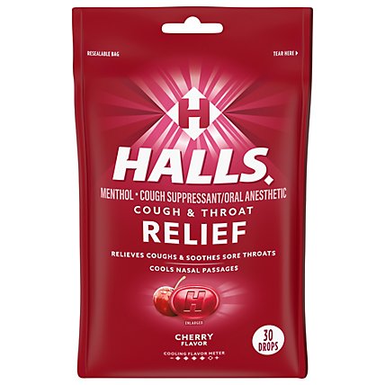 HALLS Cough Suppressant Drops Triple Soothing Action Cherry - 30 Count - Image 3