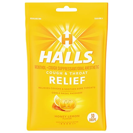 HALLS Cough Suppressant Drops Triple Soothing Action Honey Lemon - 30 Count - Image 2
