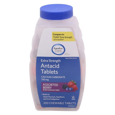 Signature Care Extra Strength Mixed Berry Antacid Calcium Tablets - 200 Count