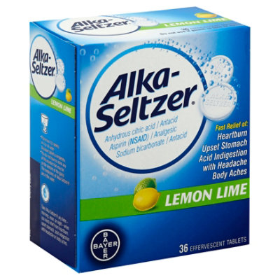 Alka-Seltzer Antacid Analgesic Effervescent Tablets Lemon Lime - 36 ...