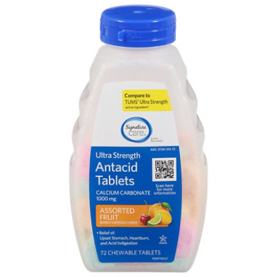 Signature Care Antacid Relief Ultra Strength Assorted Fruit Chewable Tablet - 72 Count