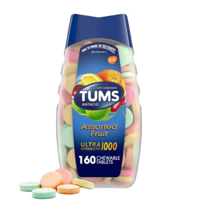 Tums Antacid Tablets Chewable Ultra Strength 1000 Assorted Fruit - 160 Count - Image 1