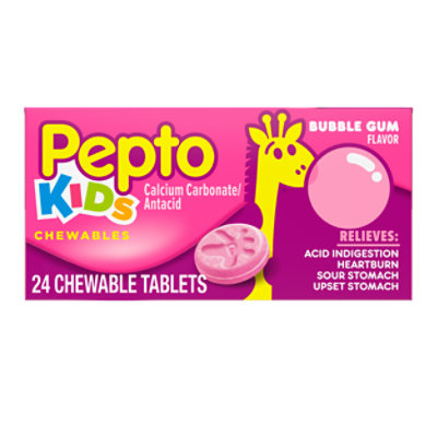 Pepto Kids Antacid Chewable Tablets Bubble Gum Flavor - 24 Count