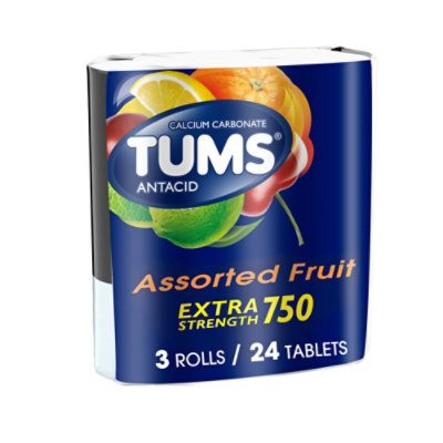 Tums Antacid Tablets Chewable Extra Strength 750 Assorted Fruit - 24 Count