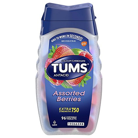 Tums Antacid Tablets Chewable Extra Strength 750 Assorted Berries - 96 Count