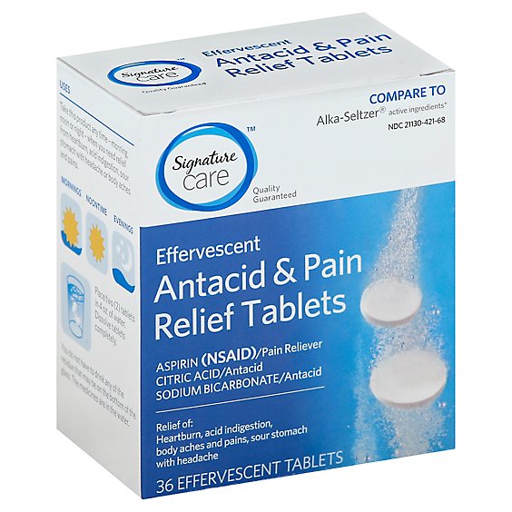 Signature Care Antacid & Pain Relief Effervescent Tablets - 36 Count