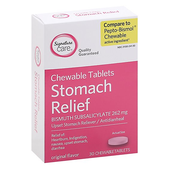 Signature Care Upset Stomach Relief Bismuth Subsalicylate 262mg Chewable Tablet - 30 Count