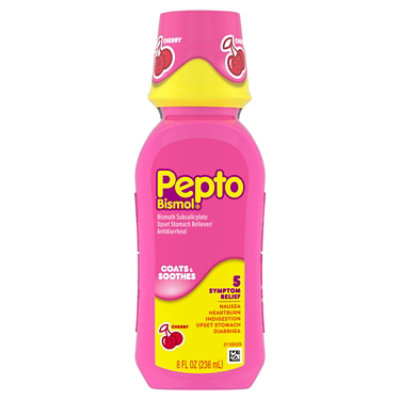 Pepto Bismol Medicine For Upset Stomach And Diarrhea 5 Symptom Relief Cherry Flavor - 8 Fl. Oz.