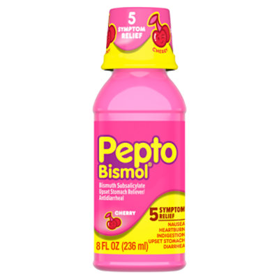 Pepto Bismol Medicine For Upset Stomach And Diarrhea 5 Symptom Relief Cherry Flavor - 8 Fl. Oz.