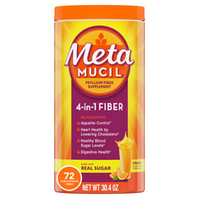 Metamucil Multi Health Psyllium Fiber Orange Powder with Real Sugar Supplement - 72 Count - Image 1