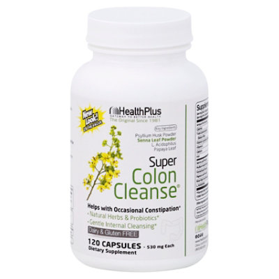 Health Plus Super Colon Cleanse Psyllium with Herbs Step One 500 mg Capsules - 120 Count - Image 1