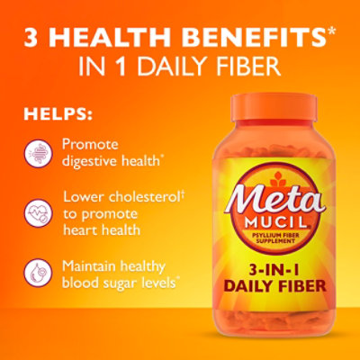 Metamucil 3in1 Fiber for Digestive Health Plant Based Psyllium Husk Fiber Supplement - 160 Count - Image 3