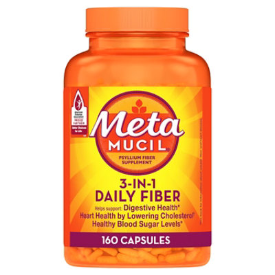 Metamucil 3 In 1 Plant Based Psylium Husk Fiber Supplement MultiHealth Capsules - 160 Count