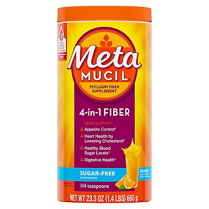 Metamucil 4 In 1 Sugar Free Powder Orange Psyllium Fiber Supplement - 114 Count - Image 2