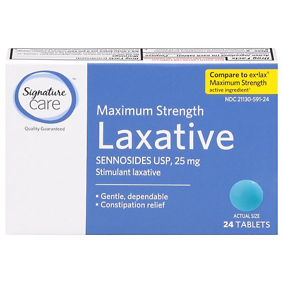 Signature Care Laxative Sennosides USP 25mg Maximum Strength Tablet - 24 Count