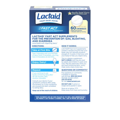 Lactaid Fast Act Lactase Enzyme Supplement Chewables Vanilla Twist Flavor - 60 Count - Image 5