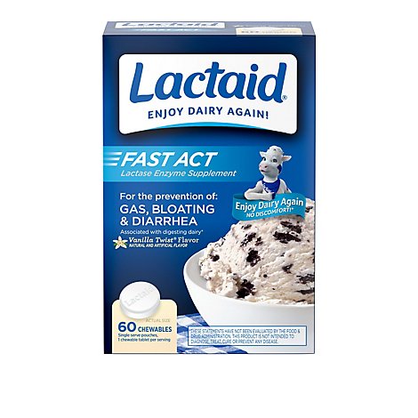 Lactaid Fast Act Lactase Enzyme Supplement Chewables Vanilla Twist Flavor - 60 Count