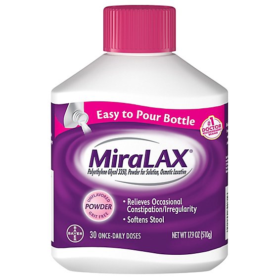 MiraLAX Powder For Constipation Relief 30 Dose Easy to Pour Bottle - 17.9 Oz