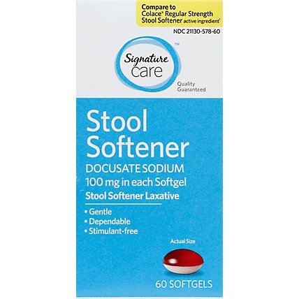 Signature Care Stool Softener Laxative Docusate Sodium 100mg Softgel - 60 Count - Image 2
