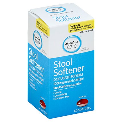 Signature Care Stool Softener Laxative Docusate Sodium 100mg Softgel - 60 Count - Image 1
