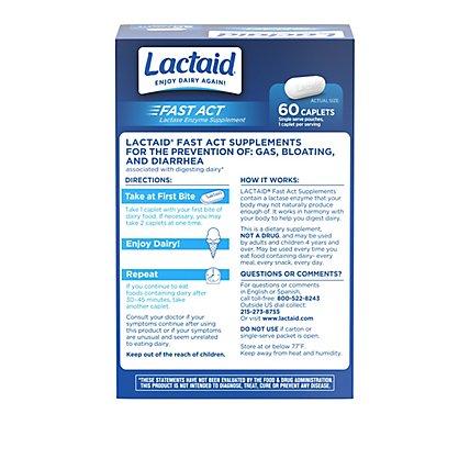 Lactaid Fast Act Lactase Enzyme Supplement Caplets - 60 Count - Image 4