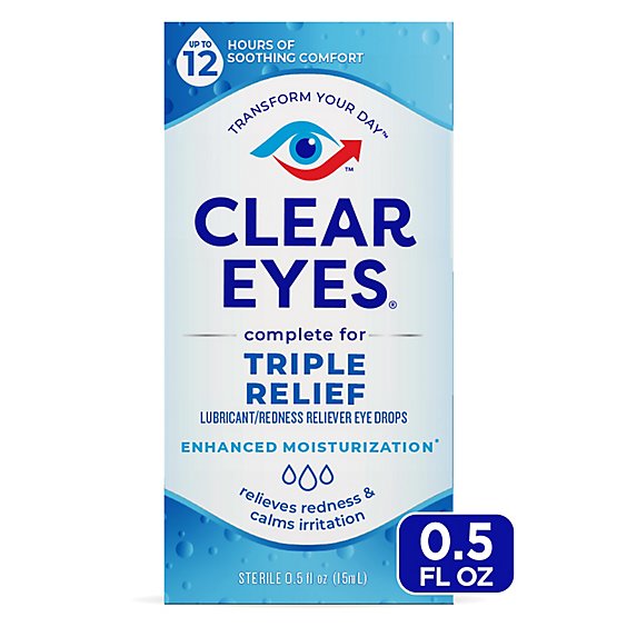 Clear Eyes Eye Drops Lubricant/Redness Reliever Triple Action Relief - 0.5 Fl. Oz.