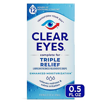 Clear Eyes Eye Drops Lubricant/Redness Reliever Triple Action Relief - 0.5 Fl. Oz. - Image 1