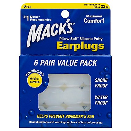 Macks Earplugs Pillow Soft Silicone Putty - 6 Count - Image 1