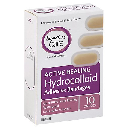 Signature Care Adhesive Bandages Hydrocolloid Active Healing One Size - 10 Count - Image 1
