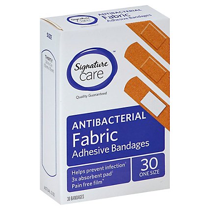 Signature Care Adhesive Bandages Fabric Antibacterial One Size - 30 Count - Image 1