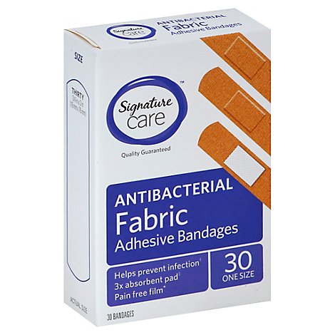 Signature Care Adhesive Bandages Fabric Antibacterial One Size - 30 Count