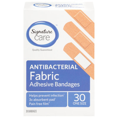 Signature Care Adhesive Bandages Fabric Antibacterial One Size - 30 Count