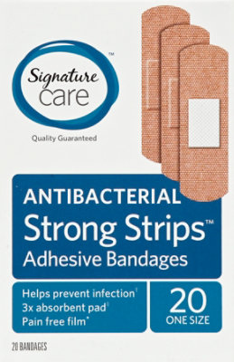 Signature Select/Care Adhesive Bandages Strong Strips Antibacterial One Size - 20 Count - Image 2