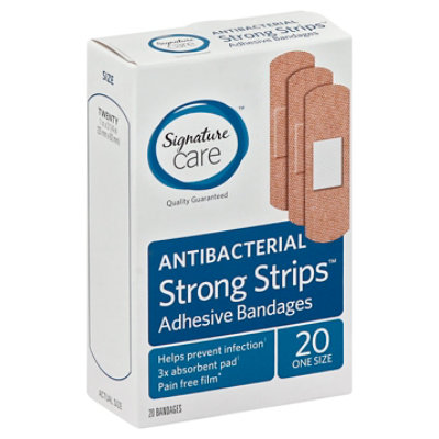 Signature Select/Care Adhesive Bandages Strong Strips Antibacterial One Size - 20 Count