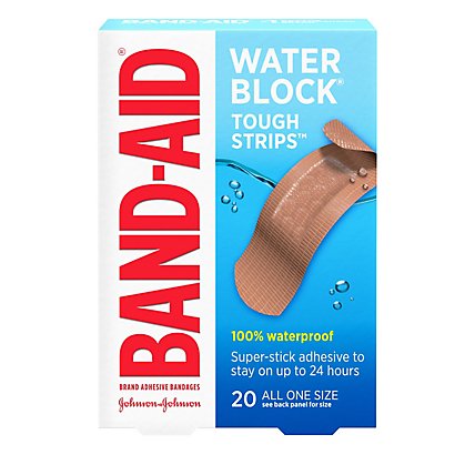 BAND-AID Brand Adhesive Bandages Tough Strips Waterproof All One Size - 20 Count - Image 1