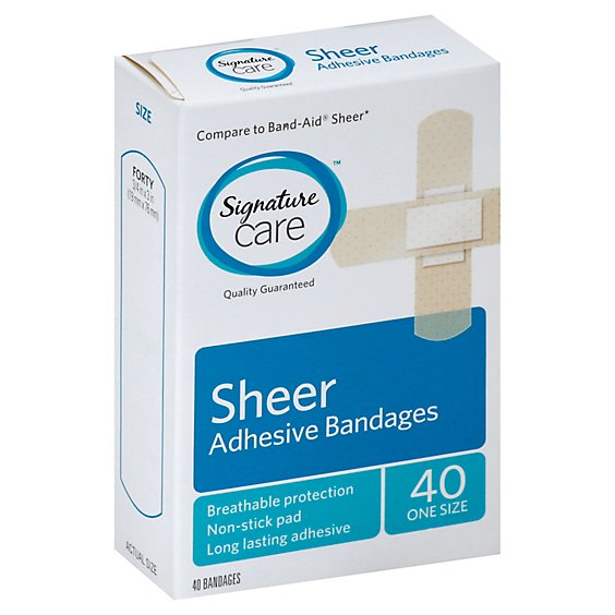 Signature Care Adhesive Bandages Sheer One Size - 40 Count