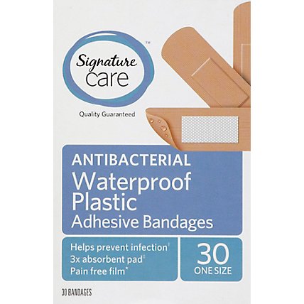 Signature Care Adhesive Bandages Waterproof Plastic Antibacterial One Size - 30 Count - Image 2