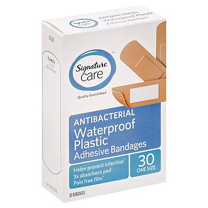 Signature Care Adhesive Bandages Waterproof Plastic Antibacterial One Size - 30 Count - Image 1