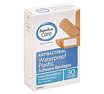 Signature Care Adhesive Bandages Waterproof Plastic Antibacterial One Size - 30 Count