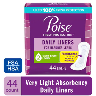 Poise Daily Incontinence Long Panty Liners Very Light Absorbency - 44 Count