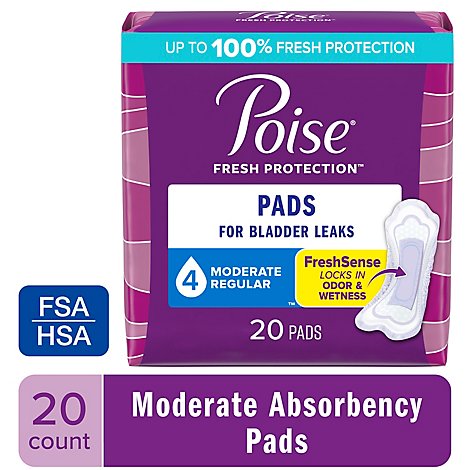Poise Incontinence Pads Regular Moderate Absorbency - 20 Count
