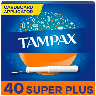 Tampax Cardboard Tampons Super Plus Absorbency Anti Slip Grip LeakGuard Skirt Unscented - 40 Count - Image 1