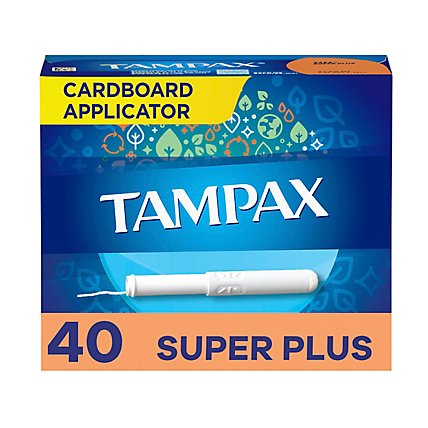 Tampax Cardboard Tampons Super Plus Absorbency Anti Slip Grip LeakGuard Skirt Unscented - 40 Count - Image 1