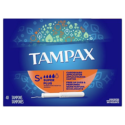 Tampax Cardboard Tampons Super Plus Absorbency Anti Slip Grip LeakGuard Skirt Unscented - 40 Count - Image 4