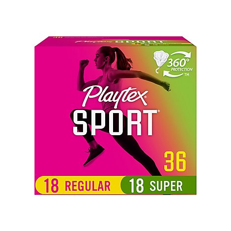 Playtex Sport Tampons Plastic Unscented Regular & Super Absorbency Multipack - 36 Count