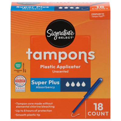 Signature Select/Care Premium Plastic Super Plus Absorbency Unscented Tampons - 18 Count