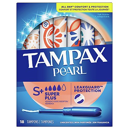 Tampax Pearl Braid Super Plus Absorbency Unscented Tampons with LeakGuard - 18 Count - Image 1